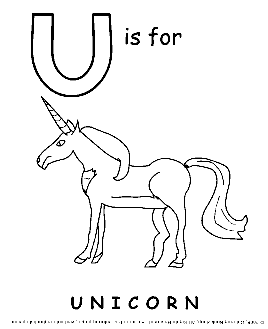 Unicorn coloring page, learn abcs coloring page