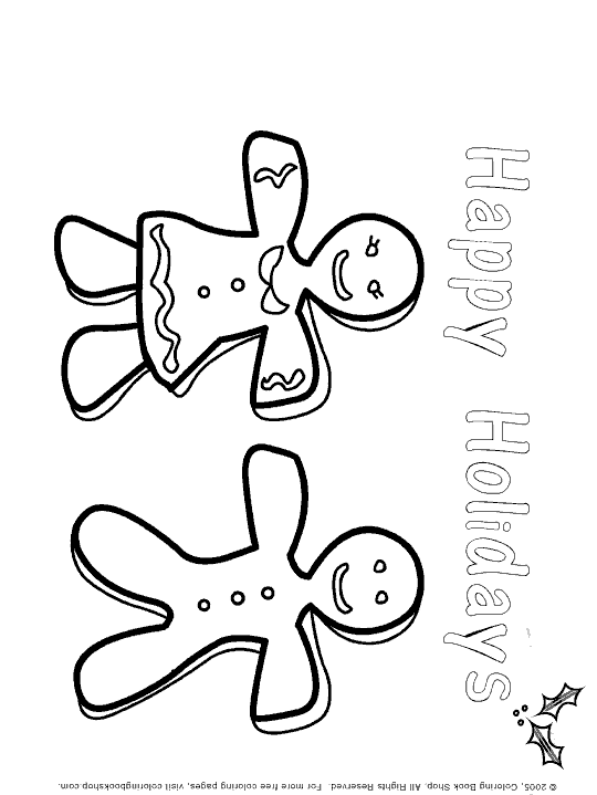 gingerbread couple with happy holidays, coloring page