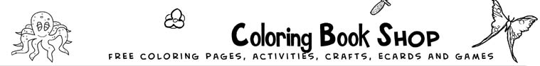 coloring book shop, free coloring page, activities, crafts, ecards and games
